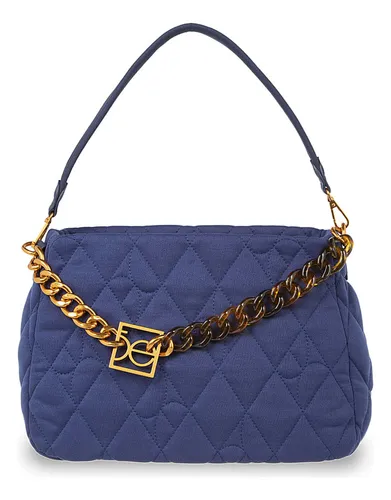 Bolsa Cloe Para Mujer Satchel Textil Acolchada A Rombos Color Azul