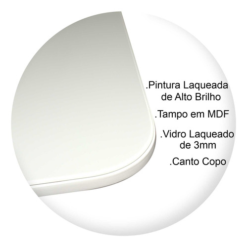 Mesa Jantar Pandora Tampo Retangular Laca Com Vidro 120x70cm