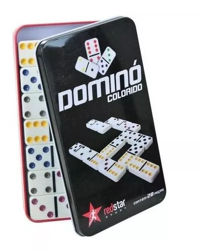 Jogo De Domino Profissional Double 6 Lata 28 Peças Coloridos