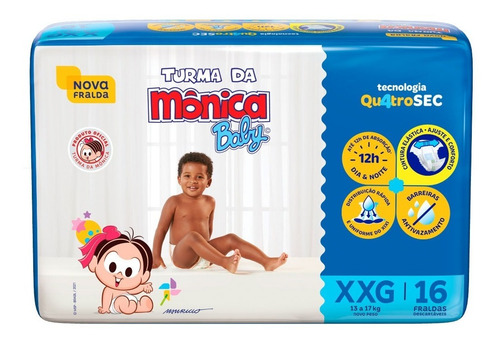 Imagem 2 de 10 de Kit Fraldas Turma Da Mônica Baby Xxg 96u + Brinde Ecobag
