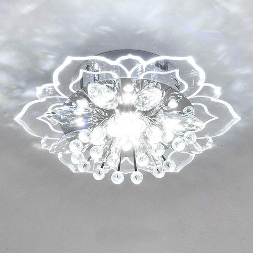 Lámpara De Techo Led De Cristal C/forma De Flor, Blanco Frío