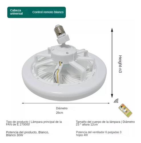 Pack 5 Pcs Lampara Foco Ventilador Luz Led Con Control 30 W