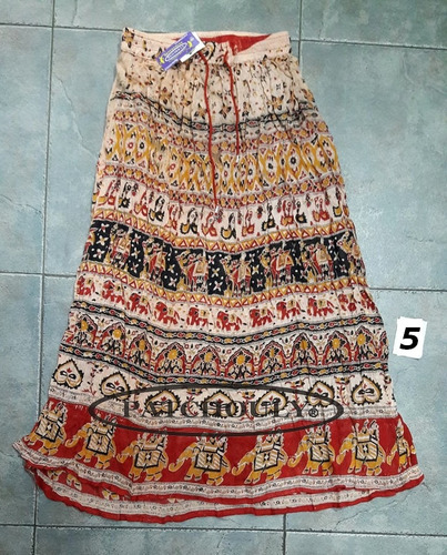 Pollera Falda Larga Bagru Hindú Estampado Talle Único Color