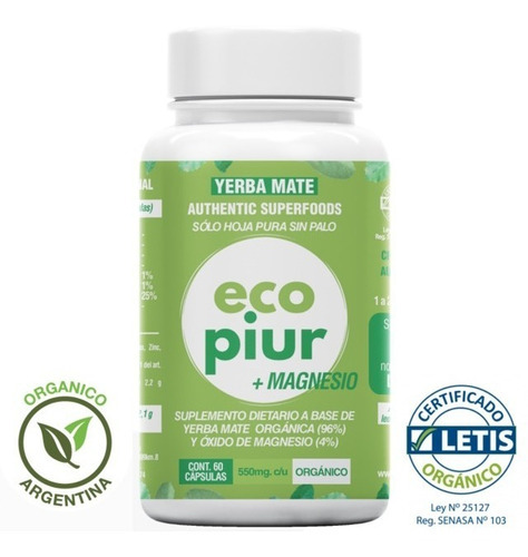 Suplemento dietético Ecopiur® Yerba Mate + Magnésio 60 U de sabor de erva-mate
