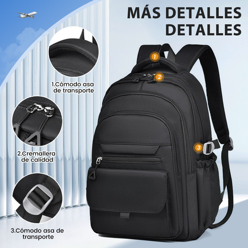 Mochila Deportiva, Escolar,gym Y De Viaje 30l | Impermeable, Antirrobo, Para Laptop 16 | Unisex, Gran Capacidad Y Multiuso,backpack,mochila Negra Color Negro Clásico