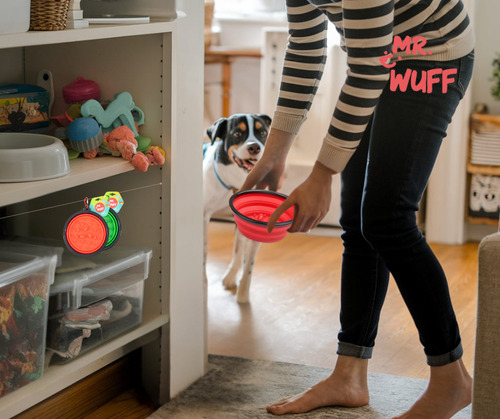 Plato Comedero Perro Plegable Interactivo Grande Mr Wuff Color Rojo