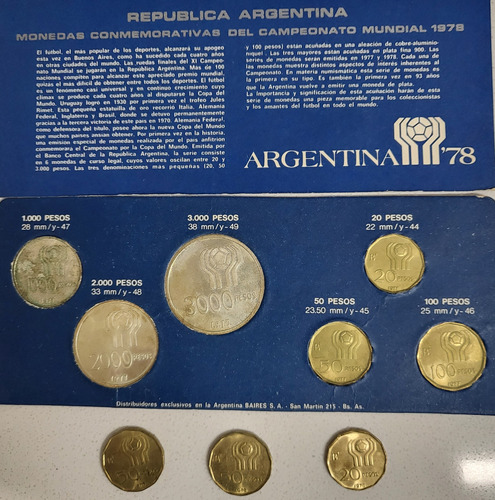 Monedas Conmemorativas Mundial 1978 Argentina Set + 3 Suelta