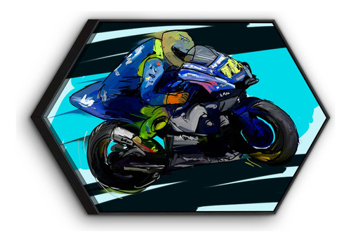 Cuadro Enmarcado Hexagonal Motociclista Pintura 60x90cm