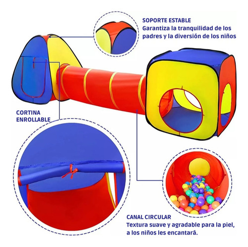 Pelotero Laberinto Infantil Con Túnel Y Carpa Modular