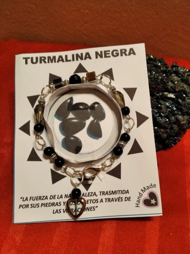 Pulsera Turmalina Negra Con Corazón, Piedras Naturales 