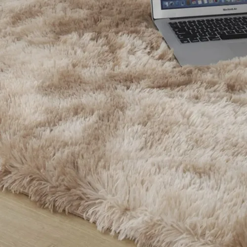 Alfombra Tapete Shaggy Peluda 150 X 200cm Pelo Alto Ancho 150 cm Color Beige Diseño de la tela Veteado Largo 200 cm