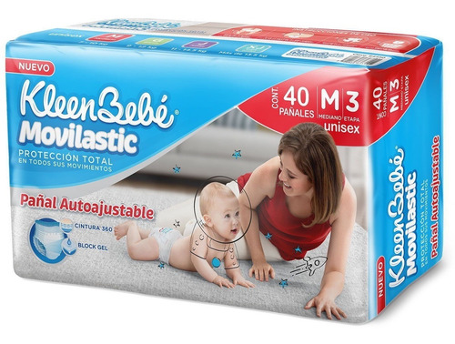 Pañal Para Bebé Kleenbebe Movilastic Mediano E3 40pza