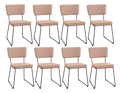 Kit 08 Cadeiras Cozinha Sala De Jantar Allana Linho Rosê Cor da estrutura da cadeira Preto Desenho do tecido Liso Quantidade de cadeiras por conjunto 8