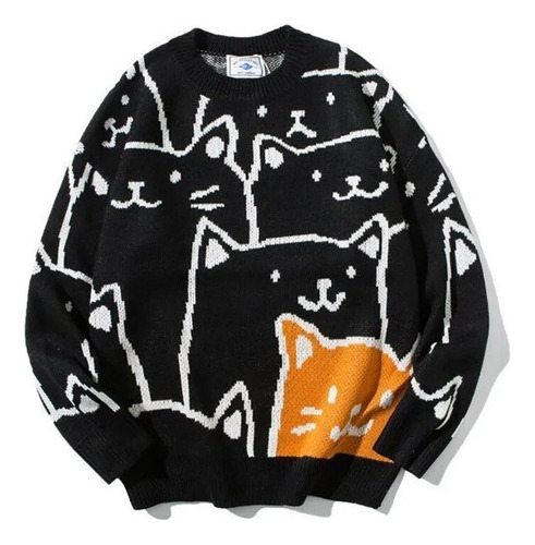 . Suéter Casual De Punto Para Hombre Con Estampado De Gatos