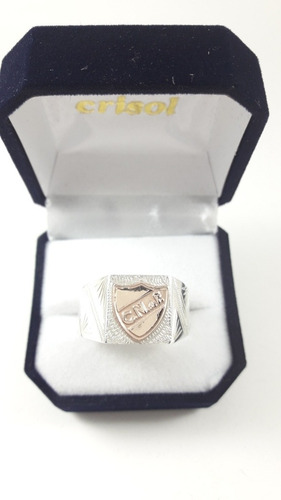 Imagen 2 de 4 de Anillo Nacional Hombre Plata Y Logo En Oro