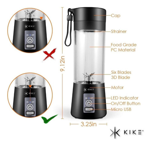 Licuadora Portátil Kike, Licuadora Personal Para Batidos Y B