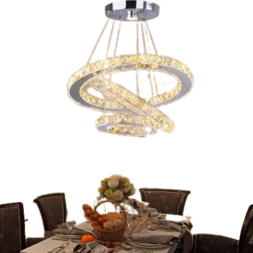 Lampara Led Cristal Elegante Colgante Lujo Aro Candelabro