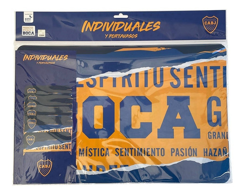 Individual Y Posa Vaso Boca Juniors Oficial Set X 6 Unidades