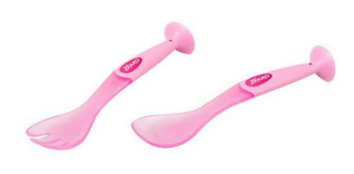 Talheres De Silicone Com Ventosa Rosa - Clingo