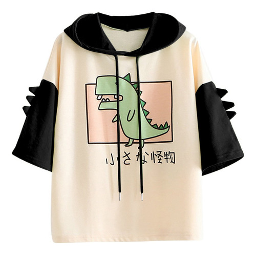 Bonita Camisa De Dinosaurio Con Capucha Para Mujer, Sudadera