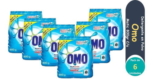 Detergente Omo Matic 800 Gr Polvo Pack De 6 Unidades
