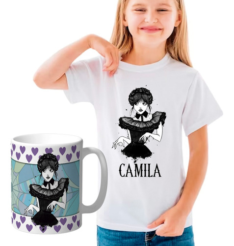 Combo Remera Y Taza Plastica Personalizada Nombre Merlina