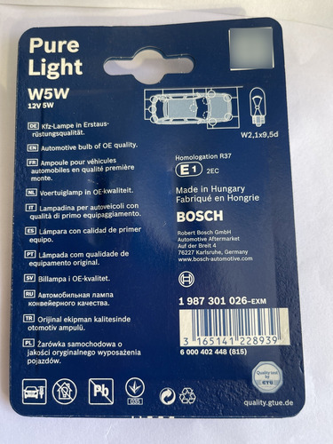 Ampolleta 5w W5w 501 Pure Light Bosch