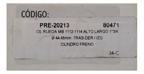 Kit X 2 Cilindro Freno Trasero Mb 1112 Y 1114   Diam. 1 3/4 