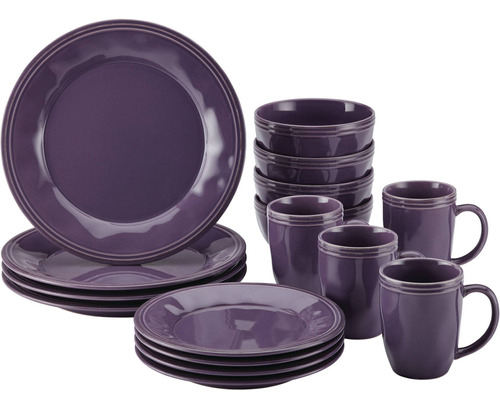 Set De Vajilla 16 Piezas En Gres Color Púrpura Lavanda