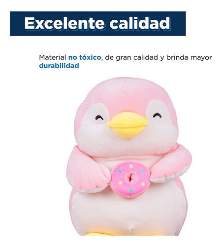 Miniso Peluche Pingüino Con Dona 34x22 Cm Color Rosa