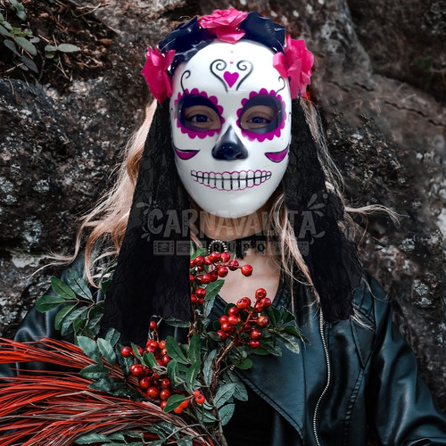 Mascara Catrina Con Flores Rosas Disfraz Día De Muertos | Meses sin  intereses