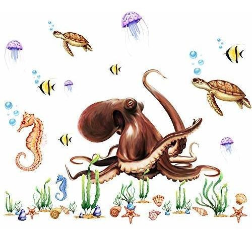 Rw-all 3d Ocean And Octopus Wall Sticker Diy Removible Wall 