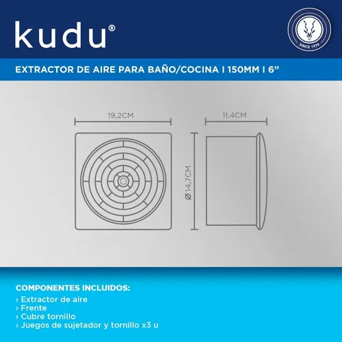 Extractor De Aire Kudu 6 Pulgadas Baño Cocina Blanco 150mm