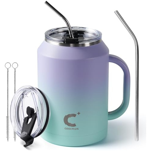 Coolplus 32 Oz Mug Tumbler Con Manija Y Paja, Acero 31x7u