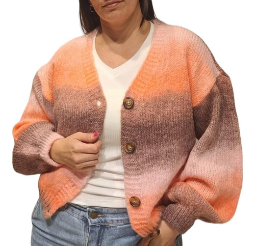 Cardigan Friz Multicolor Manga Globo Saco Abrigo Mujer Moda 