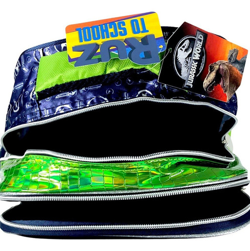 Mochila Marca Ruz Jurassic World Tamaño Kinder Color Azul/verde