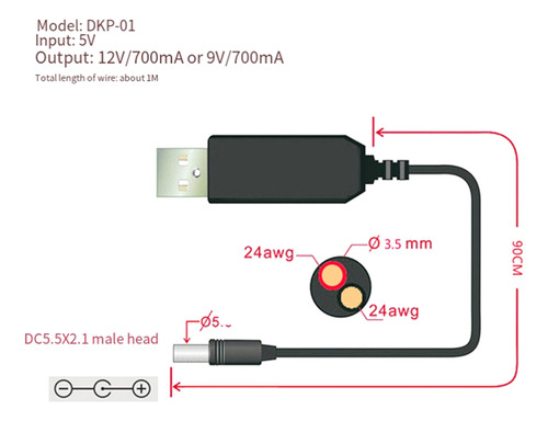 Cable De Carga Usb Power Boost De 5 V A 12 V, 1 A, Conversió