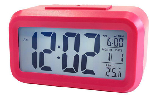 Relógio Mesa Led Digital Calendário Termômetro Alarme Rosa