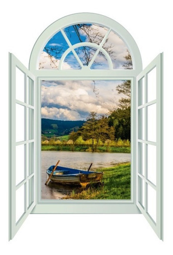 Vinilo Decorativo Ventana Paisaje Sticker Gigante Lago Color Multicolor