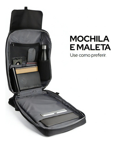 Mochila Maleta Executiva De Viagem Para Notebook Até 15,6  Wb Office Safety Pro Impermeável Bolso Antifurto Com Cadeado E Fechamento Magnético