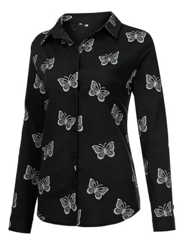 Blusa Estampada Mariposa Moda Manga Casual Larga Para Mujer