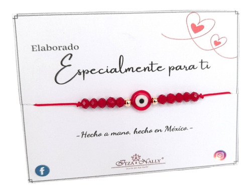 Pulsera Ojito Turco Y Cristales Ajustable En Plata Ley .925