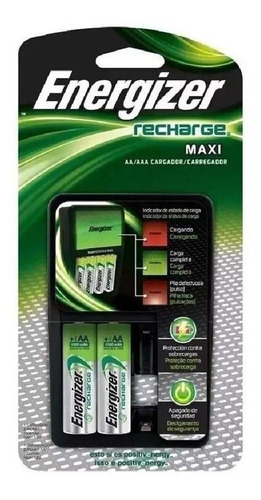 Imagen 1 de 5 de Cargador Maxi Energizer + 2 Pilas Aa Recargables 1300mah