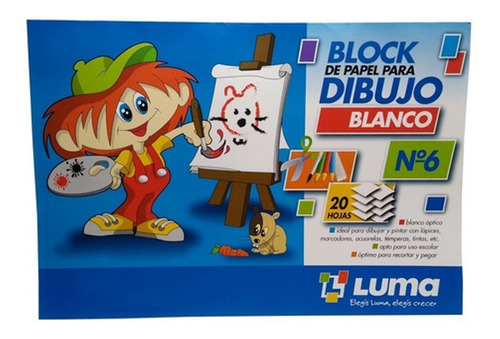 Block De Dibujo Luma  Escolar N° 6 Blanco 20 Hjs Blancas