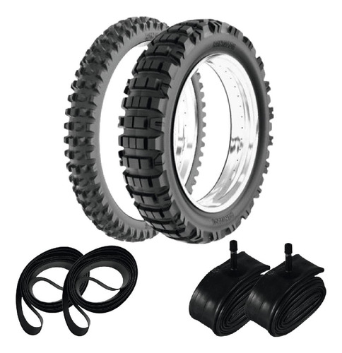 Kit Pneu 140/80-18 + 90/90-21 He42 Rinaldi + Camaras +cintas