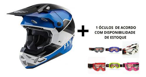 Capacete Cross Fly Formula Cp Rush Preto Azul Branco @# Tamanho do capacete P-S 55/56