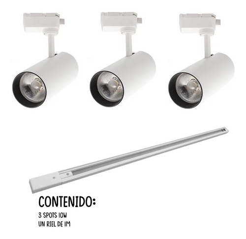 Imagen 4 de 6 de Lámparas Tipo Spot Con Riel De 1m X 3 Unid De 10w.
