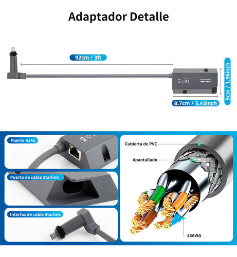 Adaptador Ethernet Starlink para Starlink Retangle Dish Satellite Internet V2, adaptador Starlink para Rj45 Gigabit Ethernet para conexão de rede rápida e estável com Starlink Actuated Gen 2