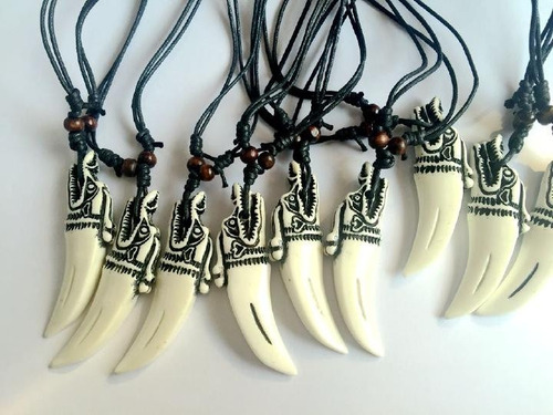 Collar Colgante Cuero Colmillo Dragón Hombre Mujer