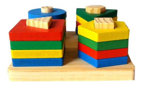 Juego Didáctico Torre X 4 Madera Colores Bloques Geometricos